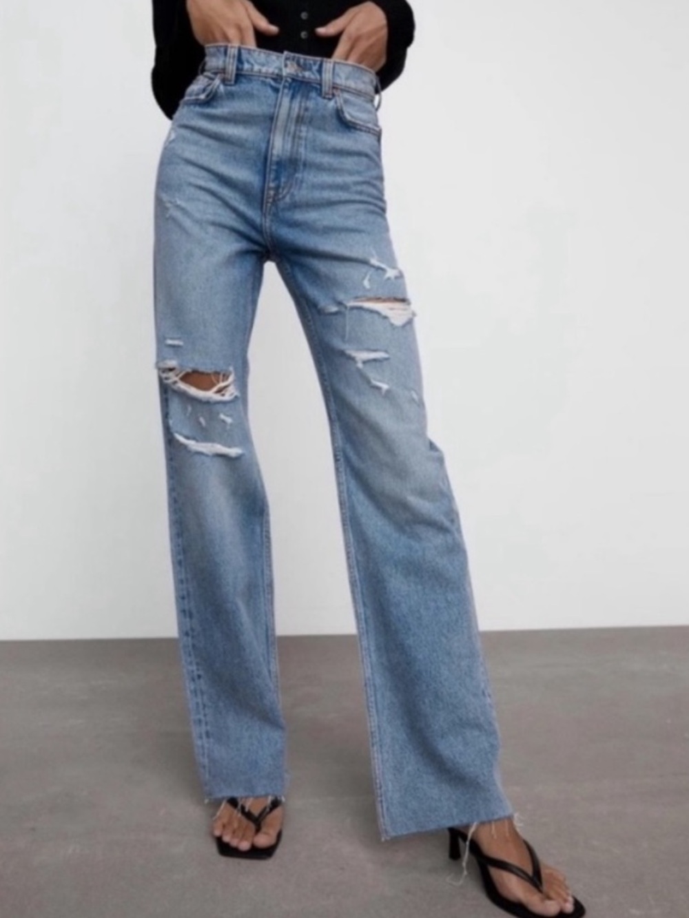Zara 90s Full Length Jeans Straight Leg Women’s Size 2 High Rise Blue Denim